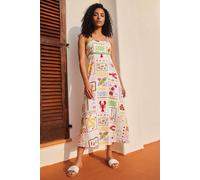 Roman Women's Postcard Print Strappy Ric Rac Midi Dress in Ivory | Size: 18 Roman Ivory 18