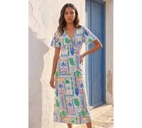 Roman Women's Postcard Print Tie Front Midi Dres in White | Size: 20 Roman White 20