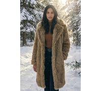 Roman Originals Women Faux Fur Coat - Ladies Jackets Teddy Bear Plush Casual Soft Fluffy Textured Oversized Warm Cosy Autumn Winter Flattering - Brown - Size 20
