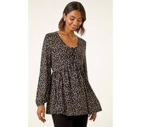 Roman Originals Printed Snit Jersey Top for Women UK - Ladies Everyday Autumn Winter Round Neckline Comfy Soft Evening Vacation Work Party Night Out - Black - Size 12