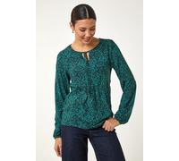 Roman Women's Printed Tie Neck Top in Teal | Size: 20 Roman Teal 20