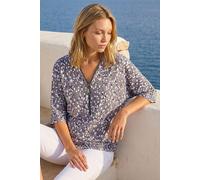 Roman Women's Printed Zip Front V-Neck Stretch Top in Grey | Size: 16 Roman Grey 16