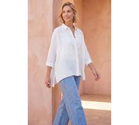 Roman Relaxed Smart Stretch Shirt for Women UK - Ladies Spring Everyday Summer Break 3/4 Length Sleeve Soft Classic Collar Comfy Lightweight Blouse Vacation Tops - Ivory - Size 18