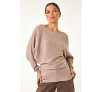Roman Originals Ribbed Batwing Knit Jumper for Women UK - Ladies Everyday Autumn Winter Round Neckline Comfy Soft Evening Vacation Work Party Night Out - Beige - Size 14