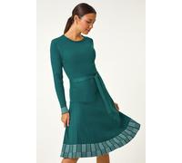 Roman Women's Ribbed Stretch Knit Border Print Dress in Teal | Size: 12 Roman Teal 12