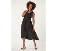 Roman Originals Ribbed Stretch Midi Dress for Women UK - Ladies Everyday Holiday Spring Summer Scoop Neckline Comfy Soft Evening Vacation Work Party - Black - Size 16