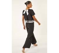Roman Women's Ric Rac Trim Stretch Jumpsuit in Black | Size: 14 Roman Black 14