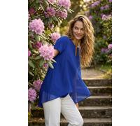 Roman Originals Ring Front Chiffon Overlay Tunic Top for Women UK - Ladies Everyday Autumn Winter Round Neckline Comfy Soft Evening Vacation Work Party Night Out - Royal Blue - Size 14