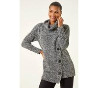 Roman Women's Roll Neck Button Detail Longline Jumper in Black | Size: 10