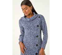 Roman Women's Roll Neck Button Detail Longline Jumper in Blue | Size: 12