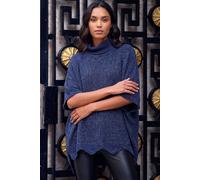 Roman Originals Roll Neck Chenille Knit Poncho for Women UK - Ladies Everyday Autumn Winter Roll Neckline Comfy Soft Evening Vacation Work Party Night Out - Navy - Size S