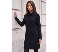 Roman Roll Neck Knitted Jumper Dress for Women UK - Ladies Autumn Everyday Winter Holiday Cowl Neckline Comfy Long Sleeve Soft Rib Detail Frock Desk to Dinner Gowns