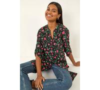 Roman Women's Rose Print Longline Buttoned Blouse in Red | Size: 10 Roman Red 10
