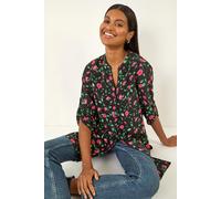 Roman Women's Rose Print Longline Buttoned Blouse in Red | Size: 12 Roman Red 12
