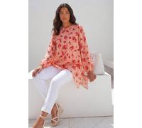 Roman Women's Rose Print Metallic Tunic Top in Light Pink | Size: 10