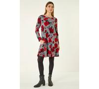 Roman Women's Rose Print Stretch Swing Dress | Size: 16 Roman Multicolor 16