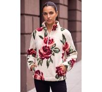 Roman Women's Rose Print Zip Fleece Jacket in Ivory | Size: 18