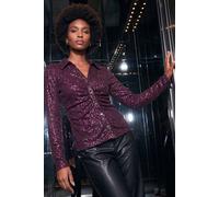 Roman Women's Ruched Front Sequin Shirt in Plum | Size: 20