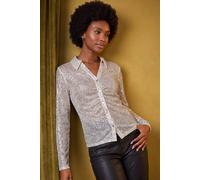 Roman Women's Ruched Front Sequin Shirt in Silver | Size: 18