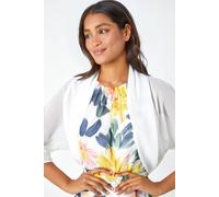 Roman Originals Chiffon Bolero Shrug Jacket for Women UK - Ladies Ruched Hem Cover Up Smart Formal Mesh Wrap Shimmer Cropped Blazer Wedding Guests Cardigan Cardi Crease Free - Ivory - Size 14