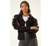 Roman Women's Ruffle Contrast Knit Cardigan in Black | Size: 18 Roman Black 18
