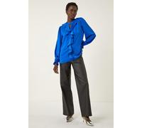 Roman Women's Ruffle Front Keyhole Satin Top in Royal | Size: 16 Roman Royal 16