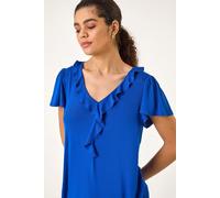 Roman Originals Women Frill Front Vest Top Ladies Ruffle Blouse Summer Spring Special Occasion Evening Holiday Cruise Cocktail Party Short Long Sleeve Sleeveless V-Neck - Satin Royal Blue - Size 20