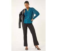 Roman Women's Ruffle Front V-Neck Blouse in Teal | Size: 20 Roman Teal 20