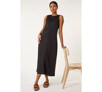 Roman Originals Sandwash Stretch Midi Dress for Women UK - Ladies Everyday Holiday Spring Summer Round Neckline Comfy Soft Evening Vacation Work Party - Black - Size 16