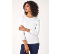 Roman Women's Scallop Neck Button Knit Jumper in Ivory | Size: 14