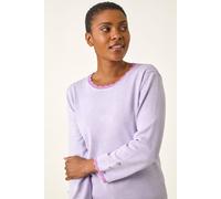 Roman Diamante Button Scallop Edge Jumper for Women UK - Ladies Autumn Everyday Winter Holiday Round Neckline Comfy Long Sleeve Soft Slim Fit Knitted Sweater Warm Tops - Lilac - Size 14