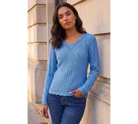 Roman Women's Scallop V-Neck Knit Jumper in Blue | Size: 20