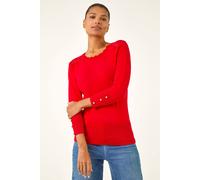 Roman Women's Scalloped Neck Knit Jumper in Red | Size: 16 Roman Red 16