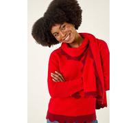 Roman Women's Scalloped Scarf Knit Jumper in Red | Size: 14 Roman Red 14