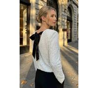 Roman Originals Sequin Bow Back Snit Top for Women UK - Ladies Everyday Autumn Winter Round Neckline Comfy Soft Evening Vacation Work Party Night Out - Ivory - Size 20