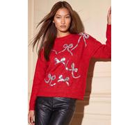 Roman Women's Sequin Bow Jumper in Red | Size: 10