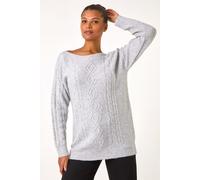 Roman Originals Sequin Cable Knit Jumper for Women UK - Ladies Everyday Autumn Winter Round Neckline Comfy Soft Evening Vacation Work Party Night Out - Grey - Size 18