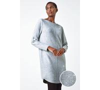 Roman Originals Sequin Embellished Stretch Jumper Dress for Women UK - Ladies Everyday Autumn Winter Round Neckline Comfy Soft Evening Vacation Work Party Night Out - Grey - Size 16
