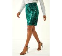 Roman Women's Sequin Embellished Velour Stretch Skirt in Teal | Size: 12 Roman Teal 12