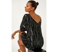 Roman Women's Sequin Embellished Velvet Bodycon Dress in Black | Size: 10 Roman Black 10