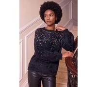 Roman Women's Sequin Fluffy Knit Jumper in Black | Size: 14