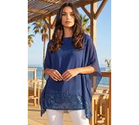 Roman Women's Sequin Hem Contrast Tunic Top in Blue | Size: 12 Roman Blue 12