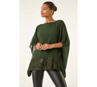 Roman Women's Sequin Hem Contrast Tunic Top in Dark Green | Size: 10