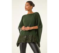 Roman Women's Sequin Hem Contrast Tunic Top in Dark Green | Size: 10 Roman Dark Green 10