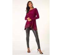 Roman Women's Sequin Hem Tunic Stretch Top in Burgundy | Size: 10