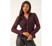 Roman Women's Sequin Lace Collared Blouse in Wine | Size: 12