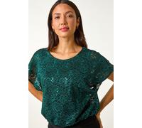 Roman Women's Sequin Lace Overlay Stretch Top in Green | Size: 20 Roman Green 20
