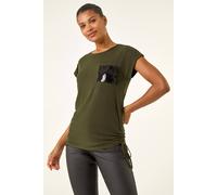 Roman Women's Sequin Pocket Side Ruched T-Shirt in Olive | Size: 18 Roman Olive 18