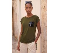 Roman Women's Sequin Pocket Side Ruched T-Shirt in Olive | Size: 20 Roman Olive 20