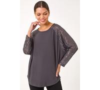 Roman Women's Sequin Sleeve Tunic Stretch Top in Grey | Size: 10 Roman Grey 10